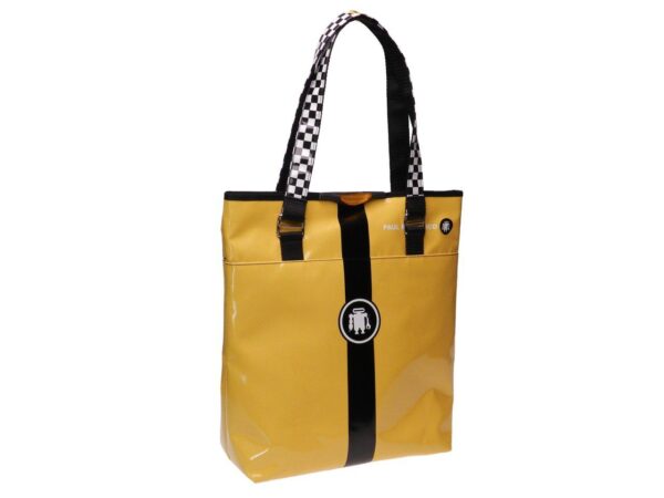 MAXI SHOPPER BAG GREEN AND WHITE COLOURS. SELZ MODEL MADE OF LORRY TARPAULIN. - Limited Edition Paul Meccanico