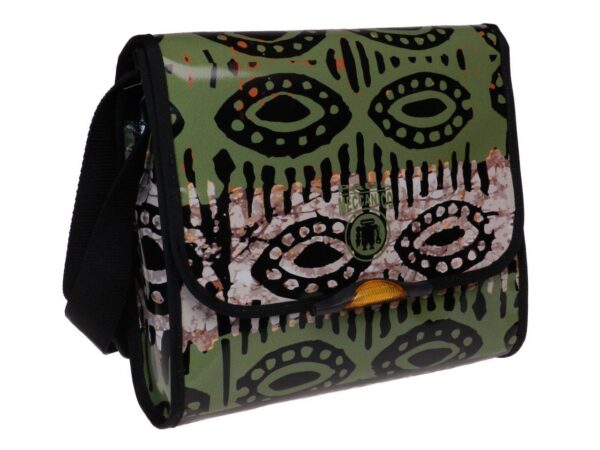 CROSSBODY BAG GREEN AND BEIGE ETHNIC FANTASY. MODEL BREAK MADE OF LORRY TARPAULIN. - Unique Pieces Paul Meccanico