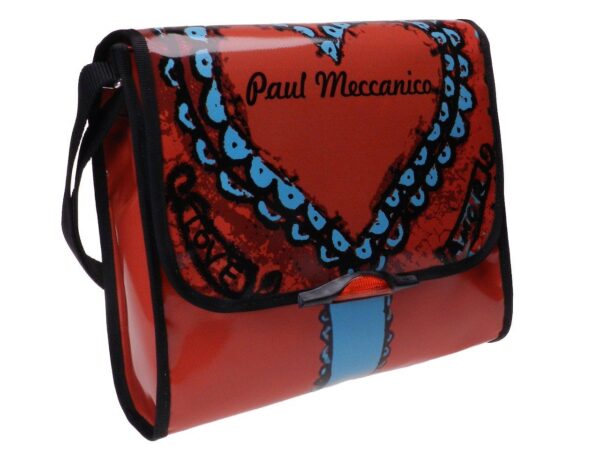 CROSSBODY BAG REDAND BLUE WITH HEART PRINT. MODEL BREAK MADE OF LORRY TARPAULIN. - Unique Pieces Paul Meccanico