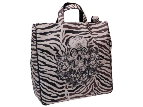 MAXI TOTE BAG BEIGE, BLACK AND BROWN COLOUR WITH "SKULL" PRINT. AIRSTONE MODEL MADE OF SOFT SYNTHETIC LEATHER. - Unique Pieces Paul Meccanico