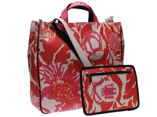 MAXI TOTE BAG BEIGE, FUXIA AND RED COLOURS FLORAL FANTASY. AIRSTONE MODEL MADE OF CRUELTY FREE LEATHER. - Unique Pieces Paul Meccanico