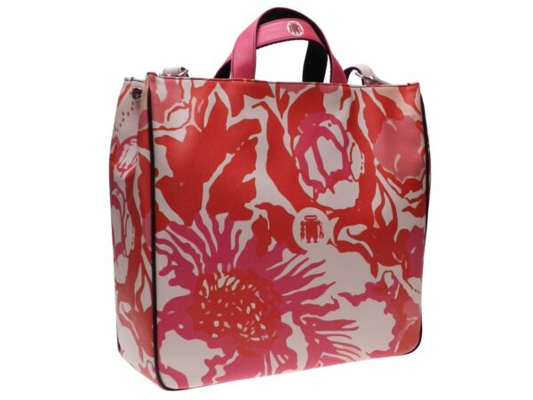 MAXI TOTE BAG BEIGE, FUXIA AND RED COLOURS FLORAL FANTASY. AIRSTONE MODEL MADE OF CRUELTY FREE LEATHER. - Unique Pieces Paul Meccanico