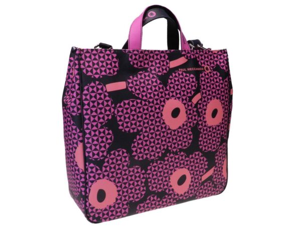 MAXI TOTE BAG BLACK AND FUXIA COLOURS WITH GEOMETRIC FLOWERS. AIRSTONE MODEL MADE OF SOFT SYNTHETIC LEATHER. - Unique Pieces Paul Meccanico