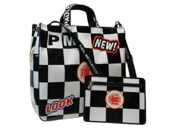 MAXI TOTE BAG, BLACK AND WHITE CHECK PATTERN - Paul Meccanico