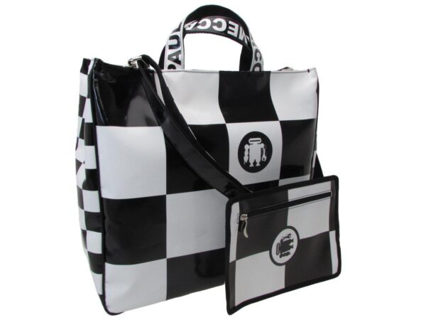MAXI TOTE BAG BLACK AND WHITE CHESS FANTASY. AIRSTONE MODEL MADE OF LORRY TARPAULIN. - Unique Pieces Paul Meccanico