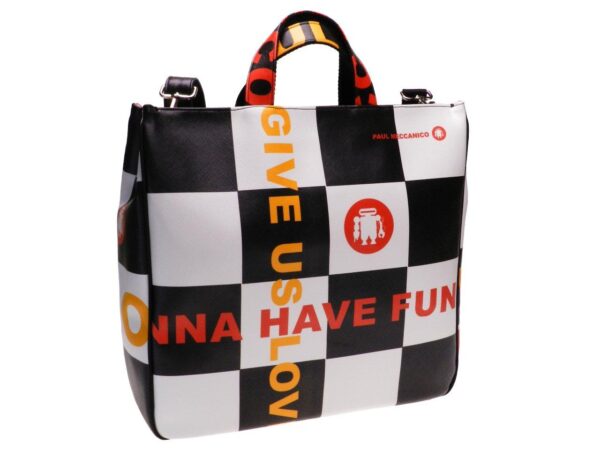 MAXI TOTE BAG BLACK AND WHITE COLOUR WITH CHESS PATTERN. AIRSTONE MODEL MADE OF SOFT SYNTHETIC LEATHER. - Unique Pieces Paul Meccanico