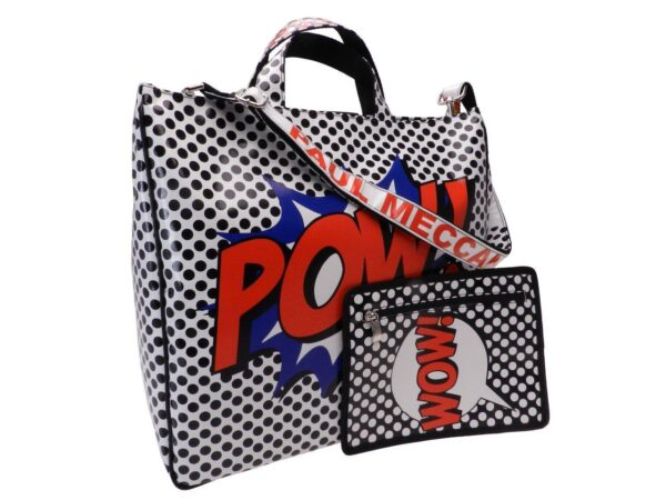 MAXI TOTE BAG BLACK AND WHITE CARTOON STYLE "WOW". MODEL AIRSTONE MADE OF LORRY TARPAULIN. - Unique Pieces Paul Meccanico