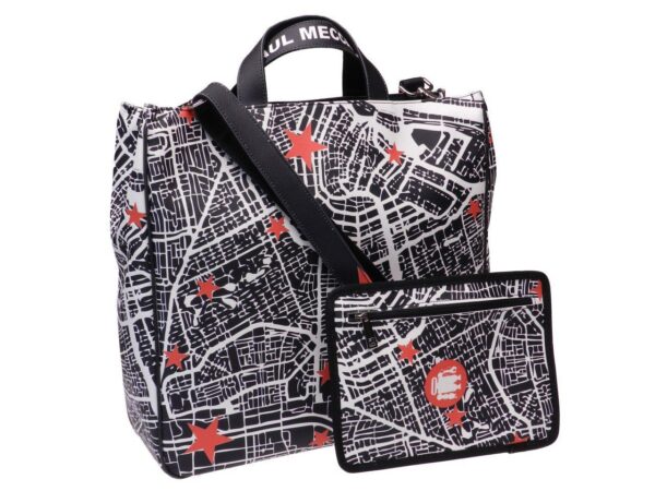 MAXI TOTE BAG BLACK AND WHITE COLOURS "CITY MAP". AIRSTONE MODEL MADE OF SOFT SYNTHETIC LEATHER. - Unique Pieces Paul Meccanico