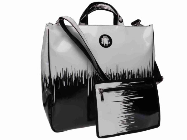 MAXI TOTE BAG BLACK AND WHITE FANTASY. AIRSTONE MODEL MADE OF LORRY TARPAULIN. - Unique Pieces Paul Meccanico