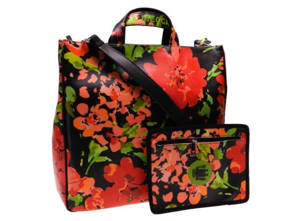 MAXI TOTE BAG BLACK COLOUR FLORAL FANTASY. AIRSTONE MODEL MADE OF SOFT SYNTHETIC LEATHER. - Unique Pieces Paul Meccanico