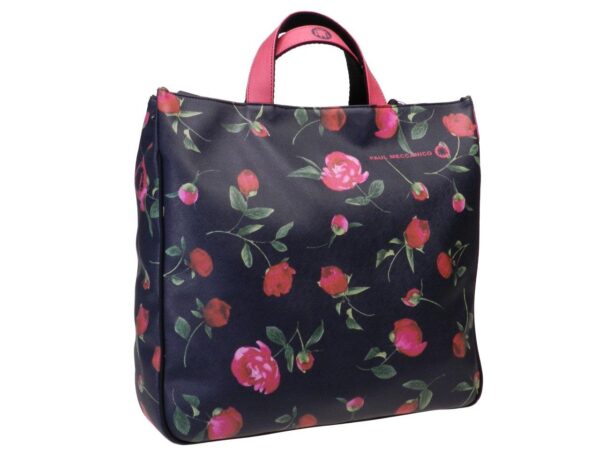 MAXI TOTE BAG BLACK COLOUR ROSES FANTASY. AIRSTONE MODEL MADE OF CRUELTY FREE LEATHER. - Unique Pieces Paul Meccanico