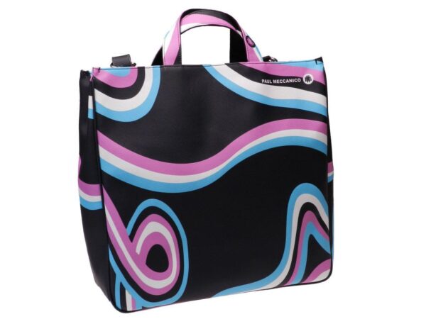 MAXI TOTE BAG BLACK COLOUR WITH ABSTRACT FANTASY. AIRSTONE MODEL MADE OF SOFT SYNTHETIC LEATHER. - Unique Pieces Paul Meccanico