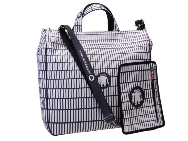 MAXI TOTE BAG BLACK & WHITE COLOURS GEOMETRIC FANTASY. AIRSTONE MODEL MADE OF CRUELTY FREE LEATHER. - Unique Pieces Paul Meccanico