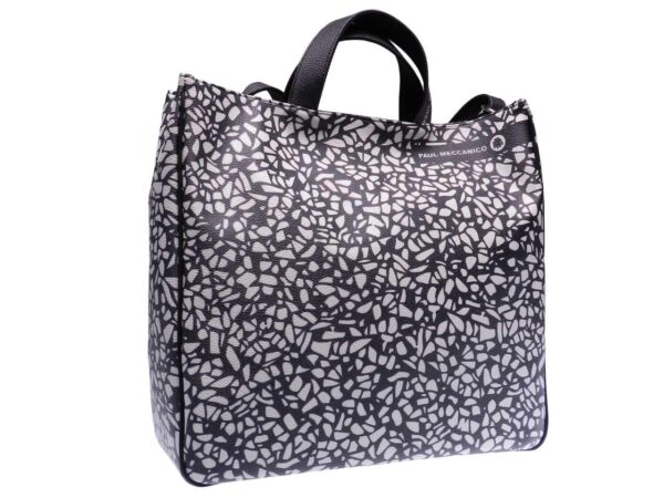 MAXI TOTE BAG BLACK & WHITE FANTASY. AIRSTONE MODEL MADE OF HAMMERED FAUX LEATHER. - Unique Pieces Paul Meccanico