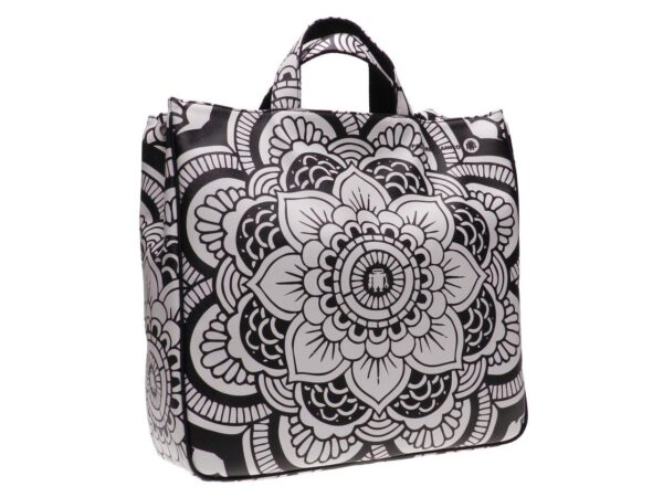 MAXI TOTE BAG BLACK & WHITE MAJOLICA FANTASY. AIRSTONE MODEL MADE OF CRUELTY FREE LEATHER. - Unique Pieces Paul Meccanico