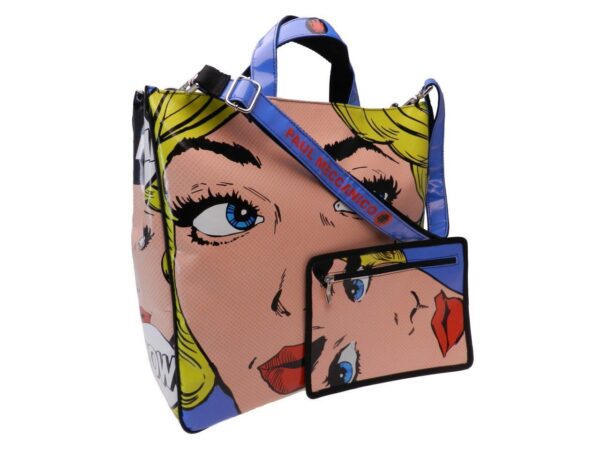 MAXI TOTE BAG CARTOON STYLE "WOW! - KISS ME". MODEL AIRSTONE MADE OF LORRY TARPAULIN. - Unique Pieces Paul Meccanico