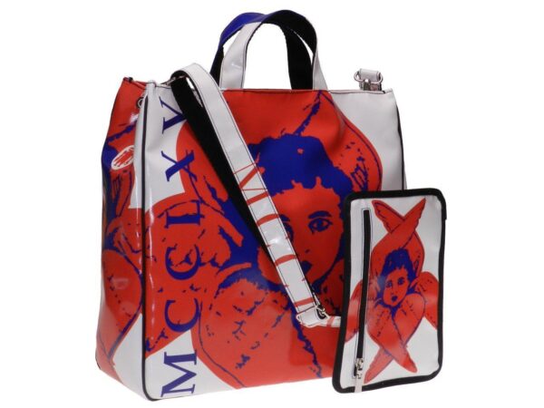 MAXI TOTE BAG DEDICATED TO SARNANO WHITE AND RED COLOURS WITH "ANGELO DEL SERAFINO". AIRSTONE MODEL MADE OF LORRY TARPAULIN. - Unique Pieces Paul Meccanico