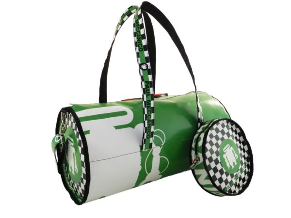 SPORTY BOSTON BAG GREEN WHITE. MODEL ROLLING MADE OF LORRY TARPAULIN.. - Unique Pieces Paul Meccanico