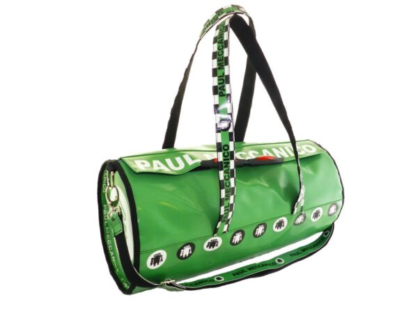 SPORTY BOSTON BAG GREEN WHITE. MODEL ROLLING MADE OF LORRY TARPAULIN.. - Unique Pieces Paul Meccanico