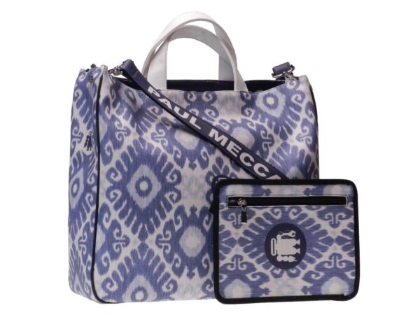 MAXI TOTE BAG LIGHT BLUE AND WHITE COLOURS CERAMIC FANTASY. AIRSTONE MODEL MADE OF CRUELTY FREE LEATHER. - Unique Pieces Paul Meccanico