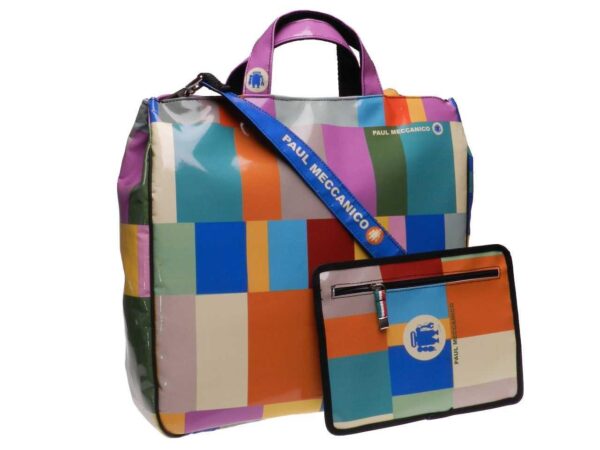 MAXI TOTE BAG MULTICOLOR GEOMETRIC FANTASY. AIRSTONE MODEL MADE OF LORRY TARPAULIN. - Unique Pieces Paul Meccanico