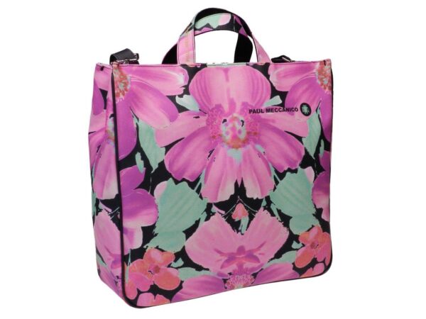 MAXI TOTE BAG PINK AND GREEN WITH FLORAL FANTASY. MODEL AIRSTONE MADE OF FAUX LEATHER. - Unique Pieces Paul Meccanico