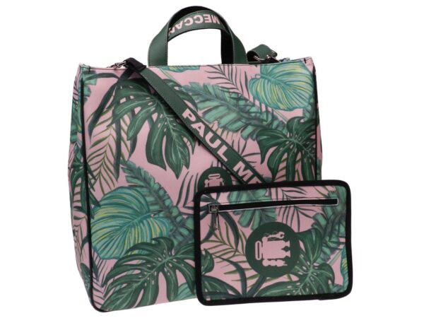 MAXI TOTE BAG PINK WITH PALM FANTASY. MODEL AIRSTONE MADE OF FAUX LEATHER. - Unique Pieces Paul Meccanico