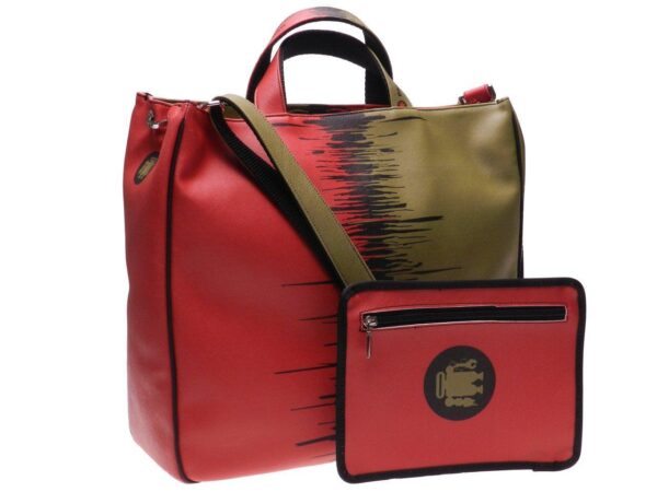 MAXI TOTE BAG RED AND DARK GREEN COLOURS. AIRSTONE MODEL MADE OF SYNTETHIC LEATHER. - Unique Pieces Paul Meccanico