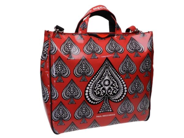 MAXI TOTE BAG RED COLOUR POKER FANTASY. AIRSTONE MODEL MADE OF LORRY TARPAULIN. - Unique Pieces Paul Meccanico