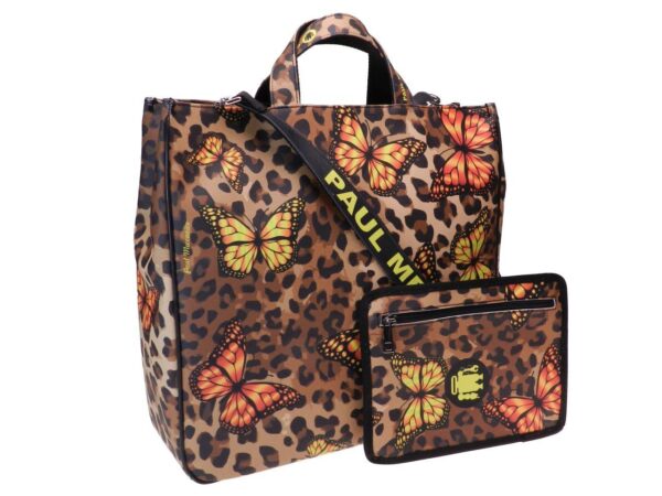 MAXI TOTE BAG SPOTTED FANTASY WITH BUTTEFLIES. AIRSTONE MODEL MADE OF SOFT SYNTHETIC LEATHER. - Unique Pieces Paul Meccanico