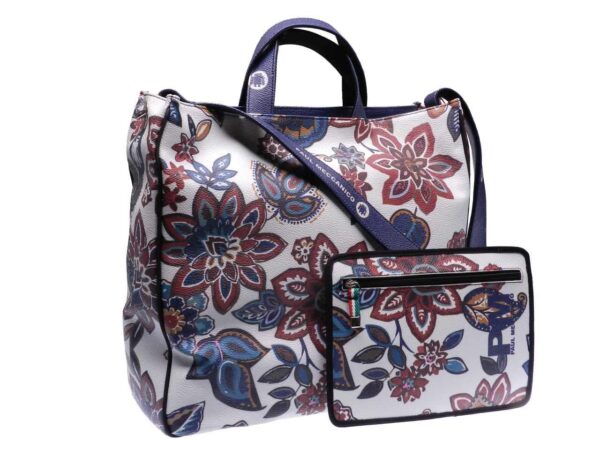 MAXI TOTE BAG WHITE COLOR MADE OF HAMMERED FAUX LEATHER. AIRSTONE MODEL FLORAL FANTASY. - Unique Pieces Paul Meccanico