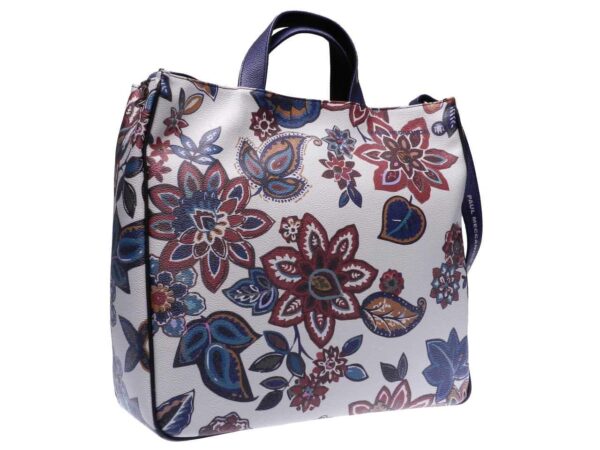 MAXI TOTE BAG WHITE COLOR MADE OF HAMMERED FAUX LEATHER. AIRSTONE MODEL FLORAL FANTASY. - Unique Pieces Paul Meccanico