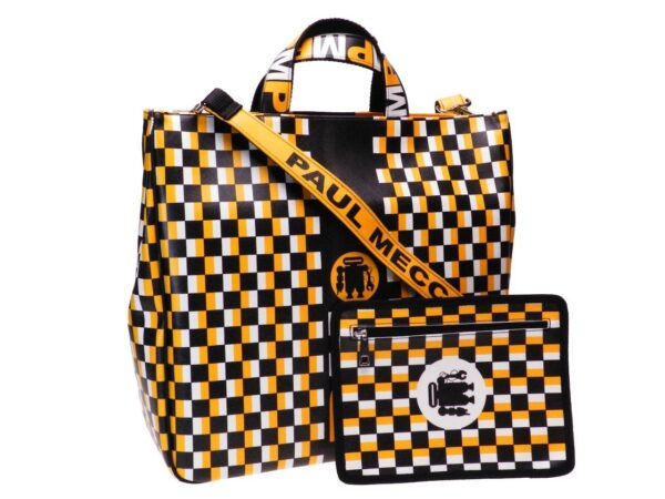 MAXI TOTE BAG YELLOW AND BLACK COLOUR GRAND PRIX STYLE. AIRSTONE MODEL MADE OF SOFT SYNTHETIC LEATHER. - Unique Pieces Paul Meccanico