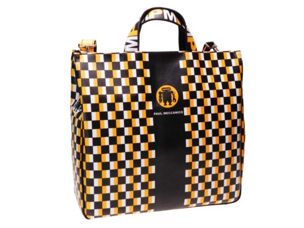 MAXI TOTE BAG YELLOW AND BLACK COLOUR GRAND PRIX STYLE. AIRSTONE MODEL MADE OF SOFT SYNTHETIC LEATHER. - Unique Pieces Paul Meccanico