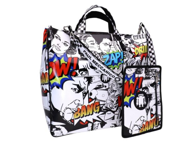 MAXI TOTE BLACK AND WHITE CARTOON STYLE. MODEL AIRSTONE MADE OF LORRY TARPAULIN. - Unique Pieces Paul Meccanico