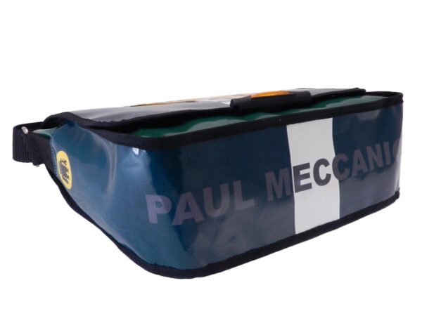MESSENGER BAG DARK GREEN AND WHITE COLOURS. SPOT MODEL MADE OF LORRY TARPAULIN. - Limited Edition Paul Meccanico