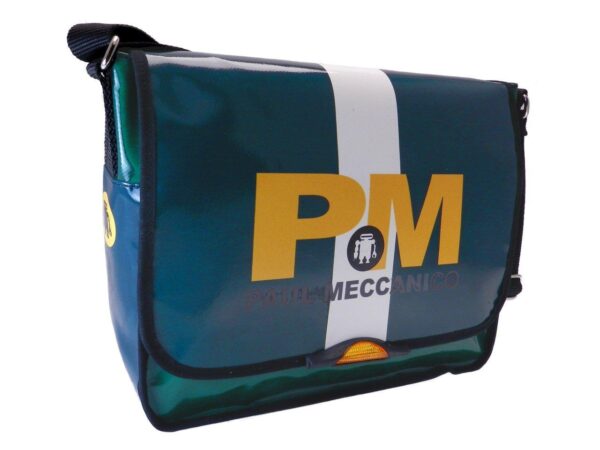 MESSENGER BAG DARK GREEN AND WHITE COLOURS. SPOT MODEL MADE OF LORRY TARPAULIN. - Limited Edition Paul Meccanico