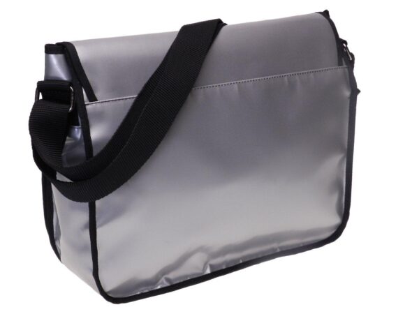 SILVER MESSENGER BAG WITH METALLIC LOGO. MODEL SPOT XL MADE OF LORRY TARPAULIN. - Limited Edition Paul Meccanico