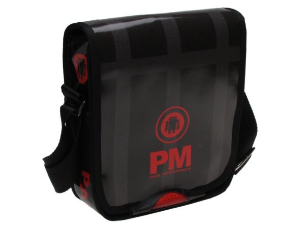 ORGANIZER SHOULDER BAG BLACK AND RED COLOURS. MODEL MIPOK MADE OF LORRY TARPAULIN. - Unique Pieces Paul Meccanico