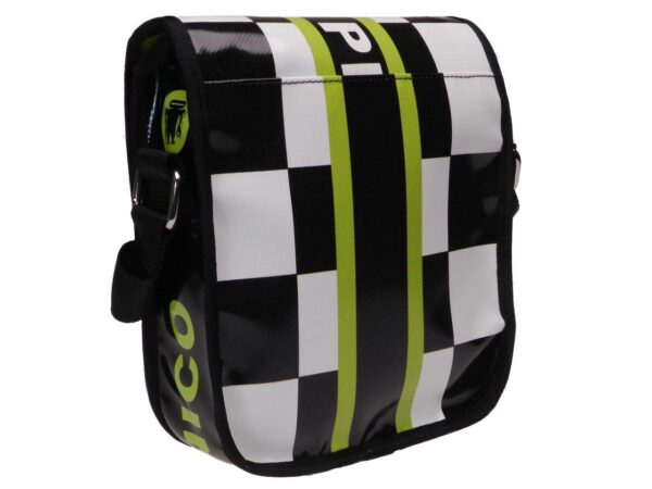 ORGANIZER SHOULDER BAG BLACK AND WHITE COLOURS CHESS PATTERN. MODEL MIPOK MADE OF LORRY TARPAULIN. - Unique Pieces Paul Meccanico