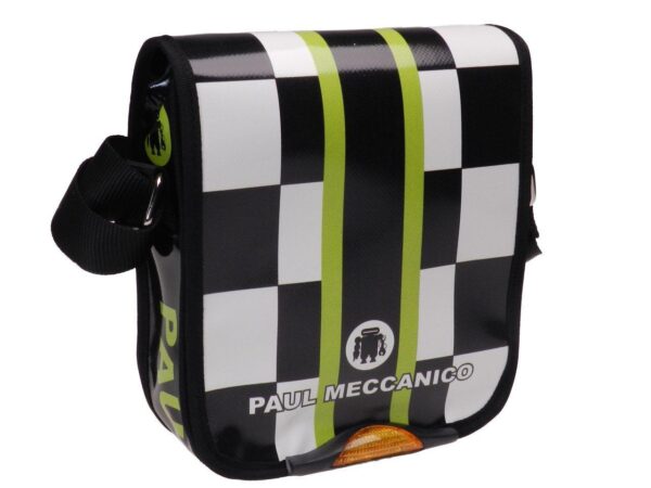 ORGANIZER SHOULDER BAG BLACK AND WHITE COLOURS CHESS PATTERN. MODEL MIPOK MADE OF LORRY TARPAULIN. - Unique Pieces Paul Meccanico