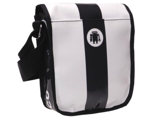 ORGANIZER SHOULDER BAG BLACK AND WHITE COLOURS WITH SKILL PRINT. MODEL MIPOK MADE OF LORRY TARPAULIN. - Unique Pieces Paul Meccanico