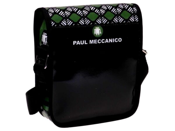 ORGANIZER SHOULDER BAG GREEN, WHITE AND BLACK COLOUR AFRO FANTASY. MIPOK MODEL MADE OF LORRY TARPAULIN. - Unique Pieces Paul Meccanico