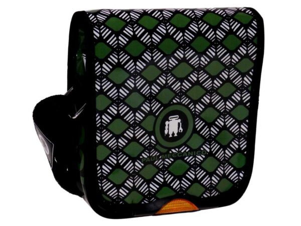 ORGANIZER SHOULDER BAG GREEN, WHITE AND BLACK COLOUR AFRO FANTASY. MIPOK MODEL MADE OF LORRY TARPAULIN. - Unique Pieces Paul Meccanico