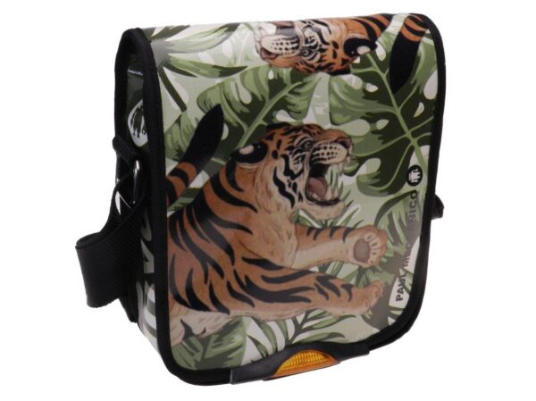 ORGANIZER SHOULDER BAG JUNGLE FANTASY WITH TIGER PRINT. MODEL MIPOK MADE OF LORRY TARPAULIN. - Unique Pieces Paul Meccanico
