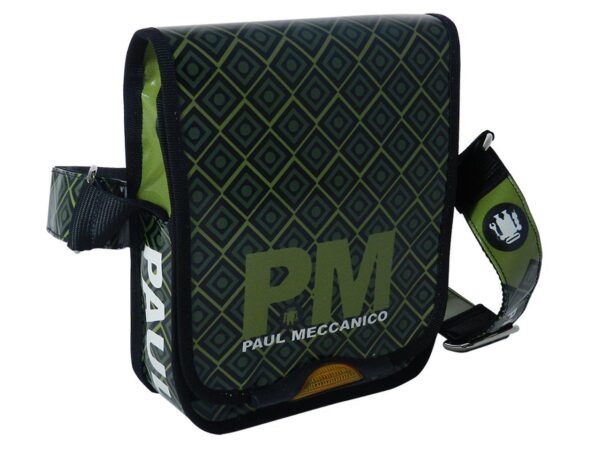 ORGANIZER SHOULDER BAG PAUL MECCANICO. MODEL MIPOK COLOUR OLIVE GREEN AND KAKI WITH GEOMETRICAL PATTERN. - Unique Pieces Paul Meccanico