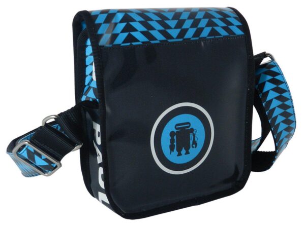 ORGANIZER SHOULDER BAG PAUL MECCANICO. MODEL MIPOK COLOUR TURQUOISE AND BLACK WITH GEOMETRICAL PATTERN. - Unique Pieces Paul Meccanico