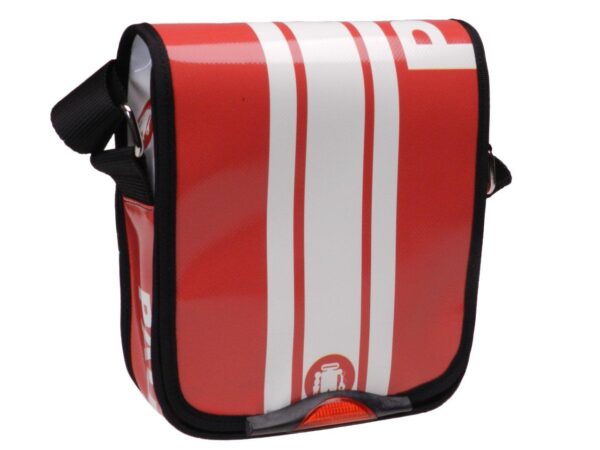 ORGANIZER SHOULDER BAG RED AND WHITE COLOURS. MODEL MIPOK MADE OF LORRY TARPAULIN. - Unique Pieces Paul Meccanico