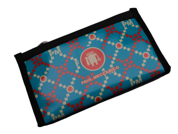 LARGE WOMEN'S WALLET LIGHT BLUE COLOUR MADRAS FANTASY. MODEL PIT MADE OF LORRY TARPAULIN. - Limited Edition Paul Meccanico