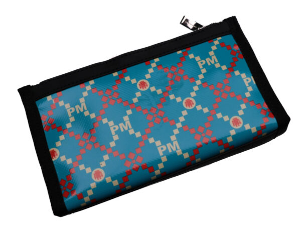 LARGE WOMEN'S WALLET LIGHT BLUE COLOUR MADRAS FANTASY. MODEL PIT MADE OF LORRY TARPAULIN. - Limited Edition Paul Meccanico